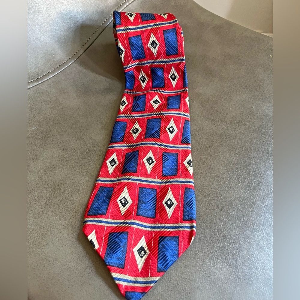 Vintage Robert Talbott Silk Tie Red Blue Geometric Diamond Print 90s Menswear